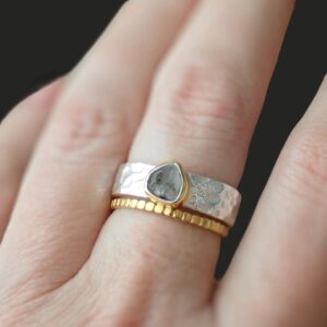 Herkimer Diamond Ring, Herkimer Jewelry, Wide Band Gemstone Ring, Hammered Band Ring, april Birthstone Gift , non Traditional Engagement Ring