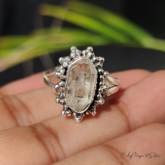 Natural Herkimer Diamond Ring: Handmade Sterling Silver Gemstone, Promise Gift Ring