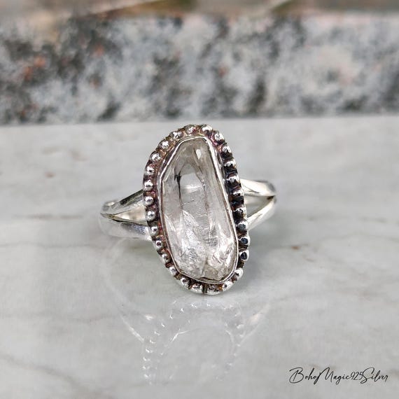 Natural Raw Herkimer Diamond Ring - Handmade 925 Sterling Silver Gemstone Jewelry, Christmas Gift Ring