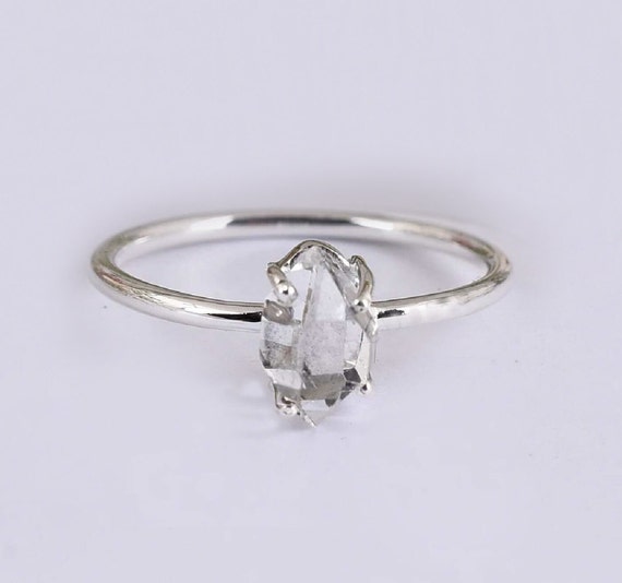 Natural Herkimer Diamond Ring: Sterling Silver Rings Engagement Gifts Her