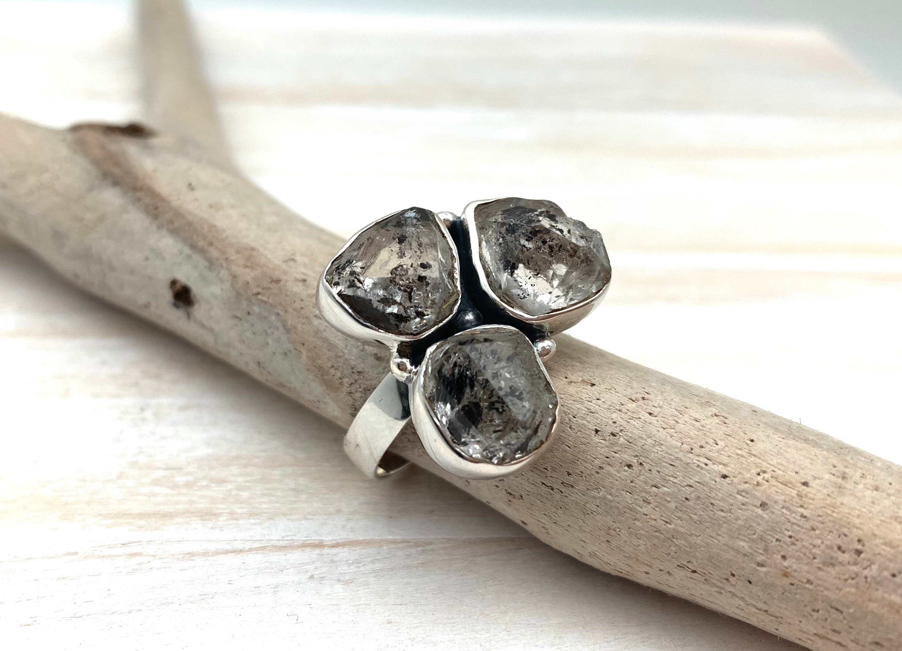 Herkimer Quartz Ring - Multi-stone 925 Sterling Silver Setting, Size 9