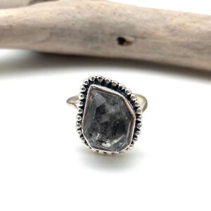 Herkimer Quartz Ring - Raw Stone, 925 Sterling Silver, Size 8
