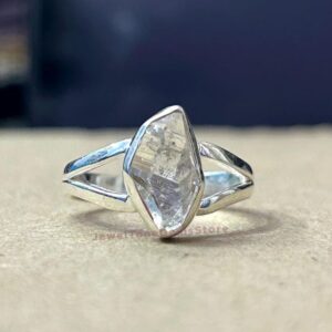 Raw Herkimer Diamond Ring: 925 Sterling Silver Crystal Gemstone
