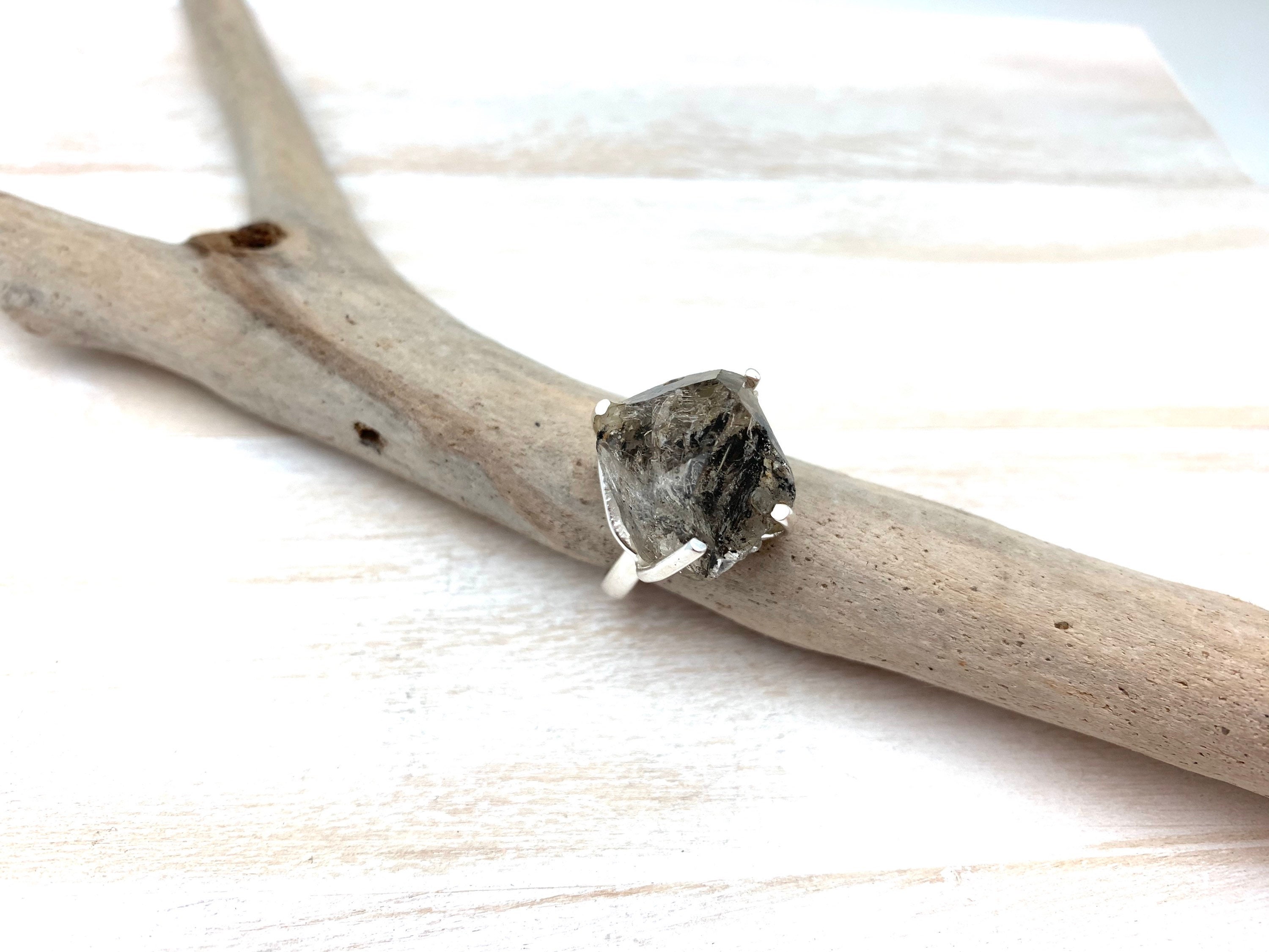 Raw Herkimer Diamond Ring - 925 Sterling Silver, Size 8