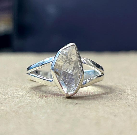 Raw Herkimer Diamond Ring: 925 Sterling Silver, Uncut Gemstone