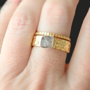 Herkimer Diamond Ring, Raw Diamond Crystal Ring, Statement Stacking Ring, Wide Band Gemstone Ring, hammered Gold Ring, april Birthstone Gift Herkimer Diamond Ring, Raw Diamond Crystal Ring, Statement Stacking Ring, Wide Band Gemstone Ring, hammered Gold Ring, april Birthstone Gift