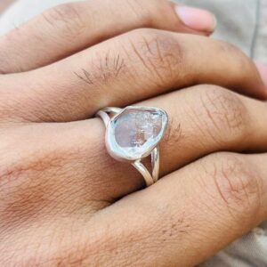 Raw Herkimer Diamond Ring: Handmade 925 Sterling Silver Minimalist Ring Raw Herkimer Diamond Ring: Handmade 925 Sterling Silver Minimalist Ring