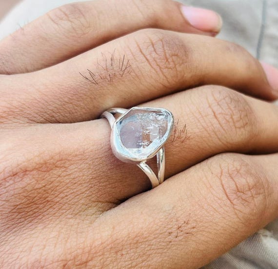 Raw Herkimer Diamond Ring: Handmade 925 Sterling Silver Minimalist Band