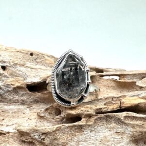 Herkimer Diamond Ring, Size 8-9, 925 Sterling Silver, Rough Quartz