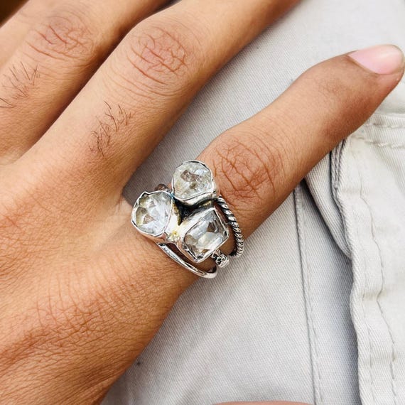 Natural Herkimer Diamond Ring, 925 Sterling Silver Ring, Handmade Ring, Statement Jewelry, Women Ring, Herkimer Gemstone, Gift For Her,