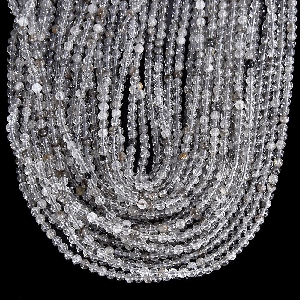 Natural Herkimer Diamond Crystal Gemstone Round 2mm 3-4mm Loose Beads 15 Inch Full Strand Bulk Lot 1,2,6,12 And 50 (p104)