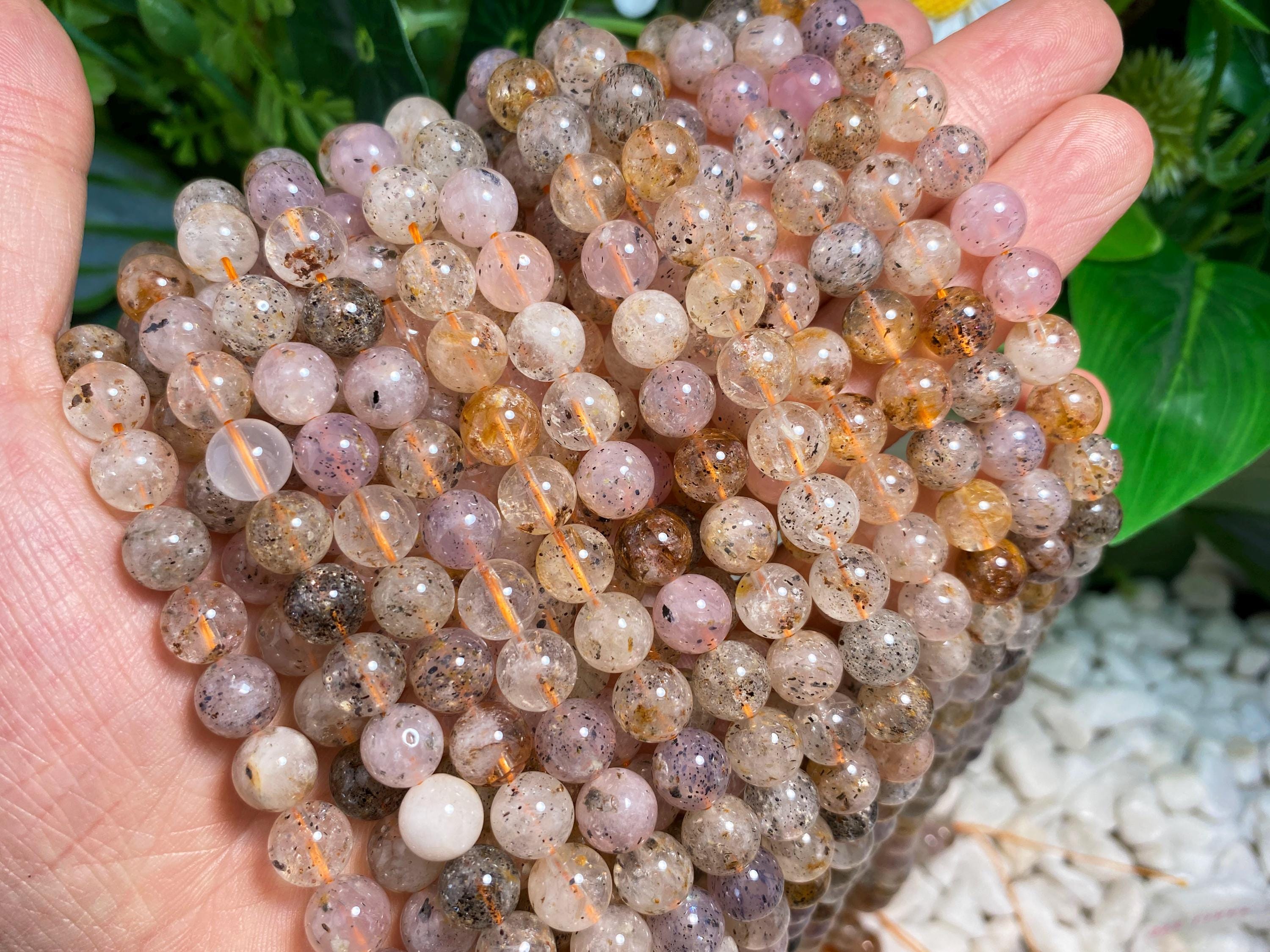 Natural Rainbow Herkimer Diamond Smooth Round Beads Loose Gemstone Crystal For Jewelry Making 6mm 8mm 10mm Semi Precious Stone Beads.