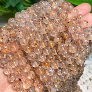 Natural Herkimer Diamond Smooth Round Beads Loose Gemstone Crystal For Jewelry Making 6mm 8mm 10mm Semi Precious Stone Beads.
