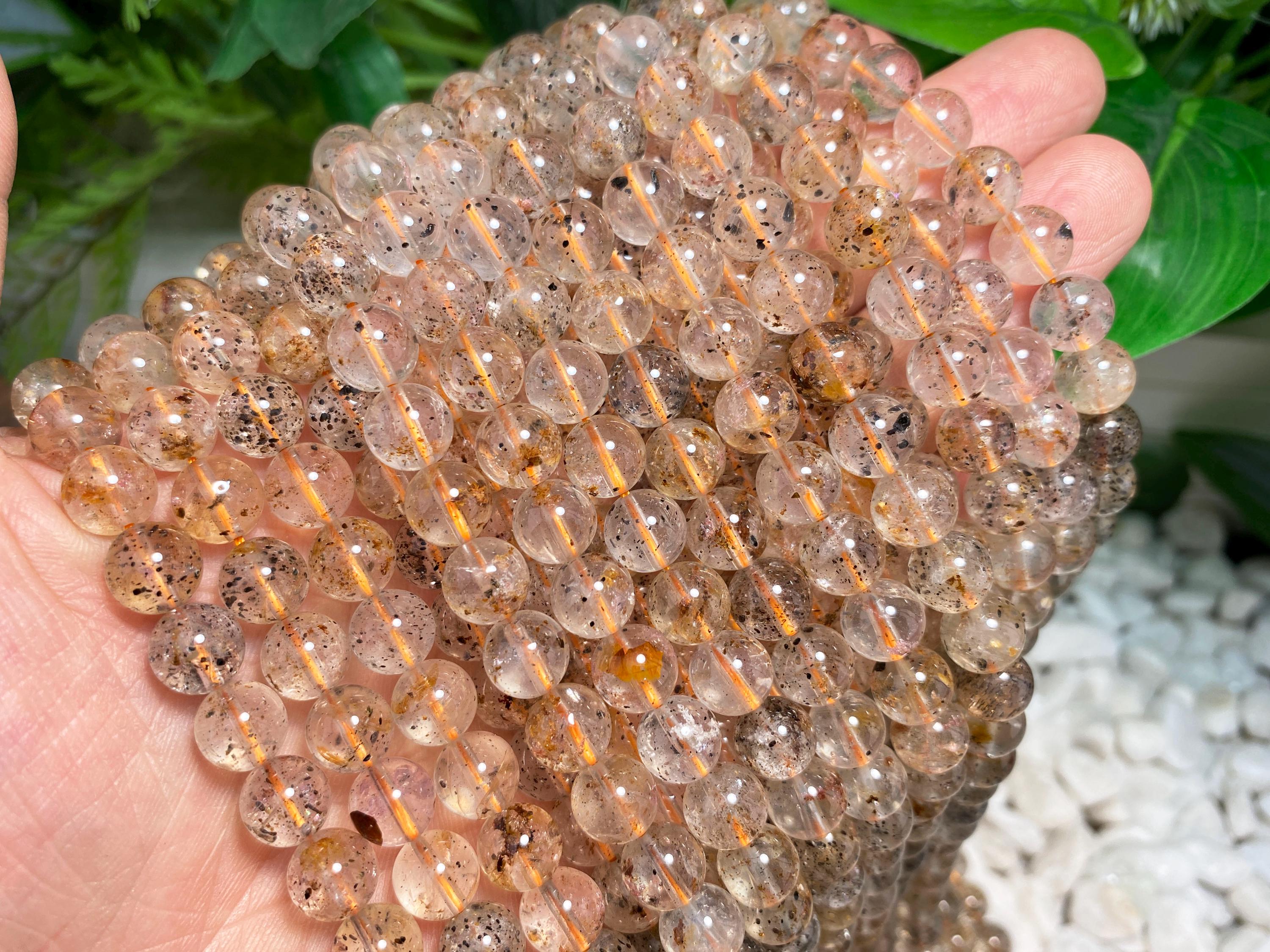 Natural Herkimer Diamond Smooth Round Beads Loose Gemstone Crystal For Jewelry Making 6mm 8mm 10mm Semi Precious Stone Beads.