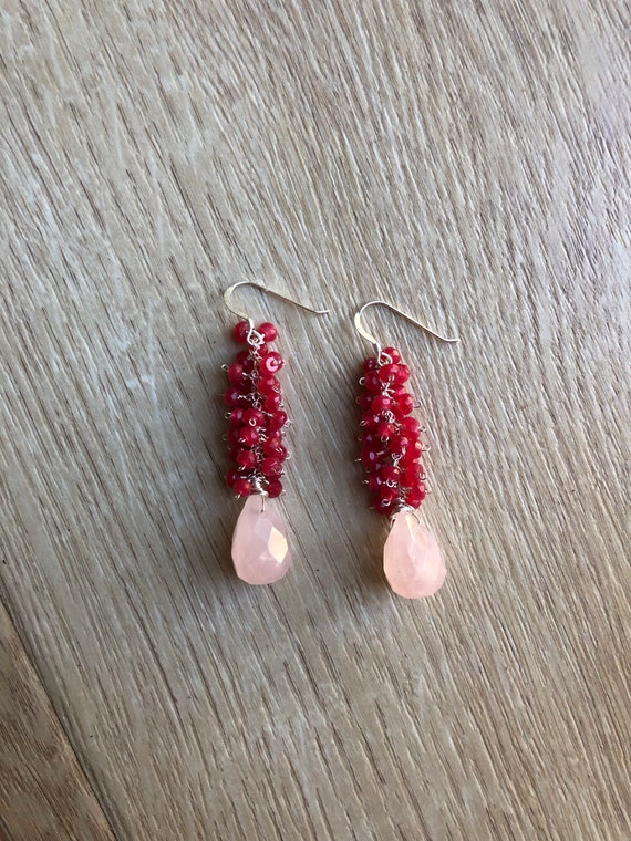 Hot Pink Calcite & Rose Quartz Earrings