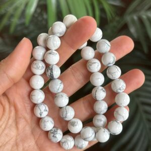 10mm White Howlite Crystal Bracelet: Gemstone Beaded Stretch Boho