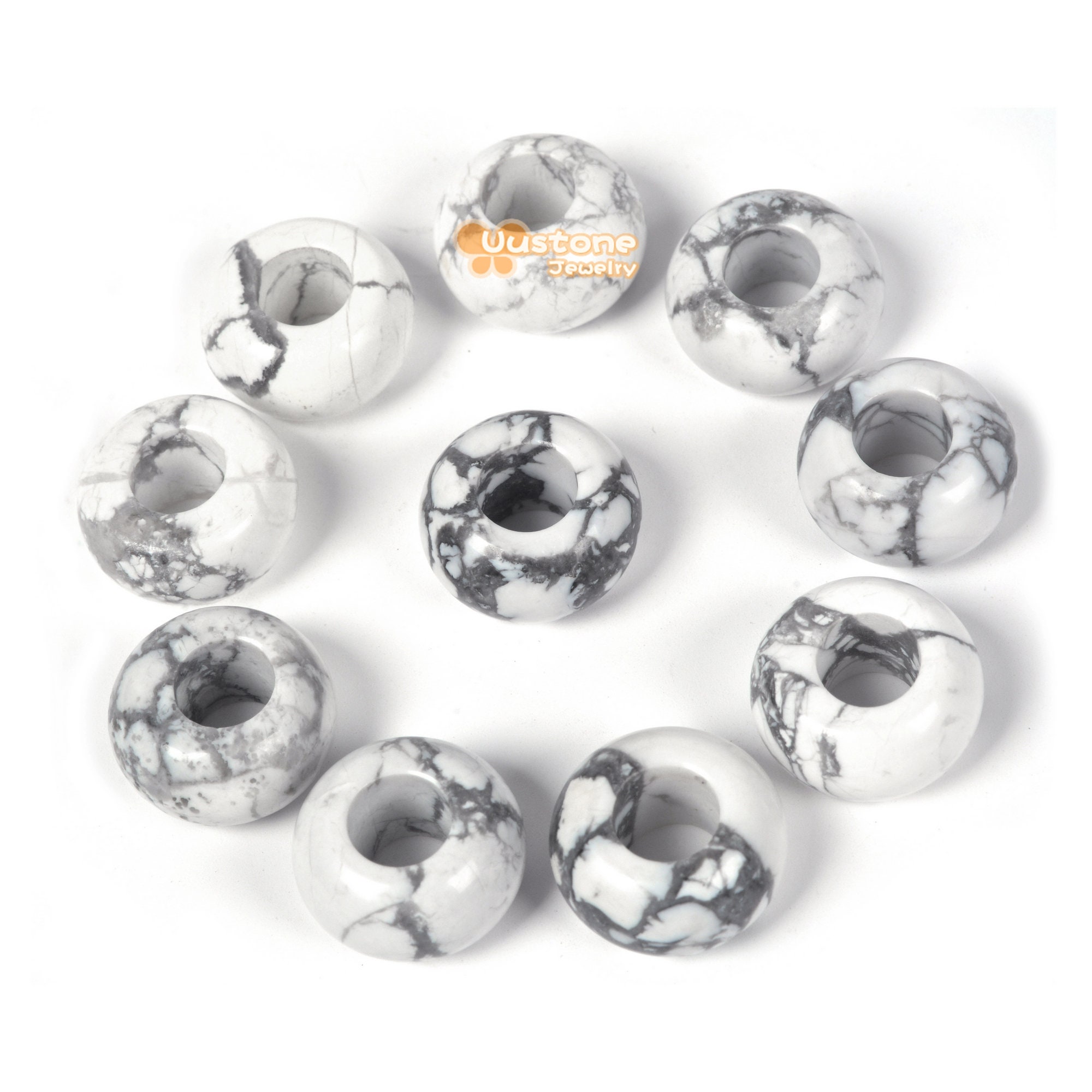 14mm Natural White Howlite Universal Large Hole Rondelle Bead For Bracelet Diy Jewelry Making
