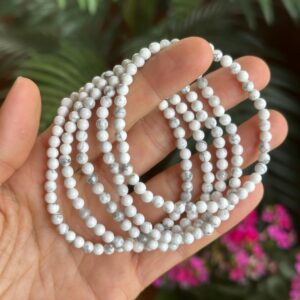 4mm White Howlite Bracelet: Crystal Beaded Boho Stretch Bracelet