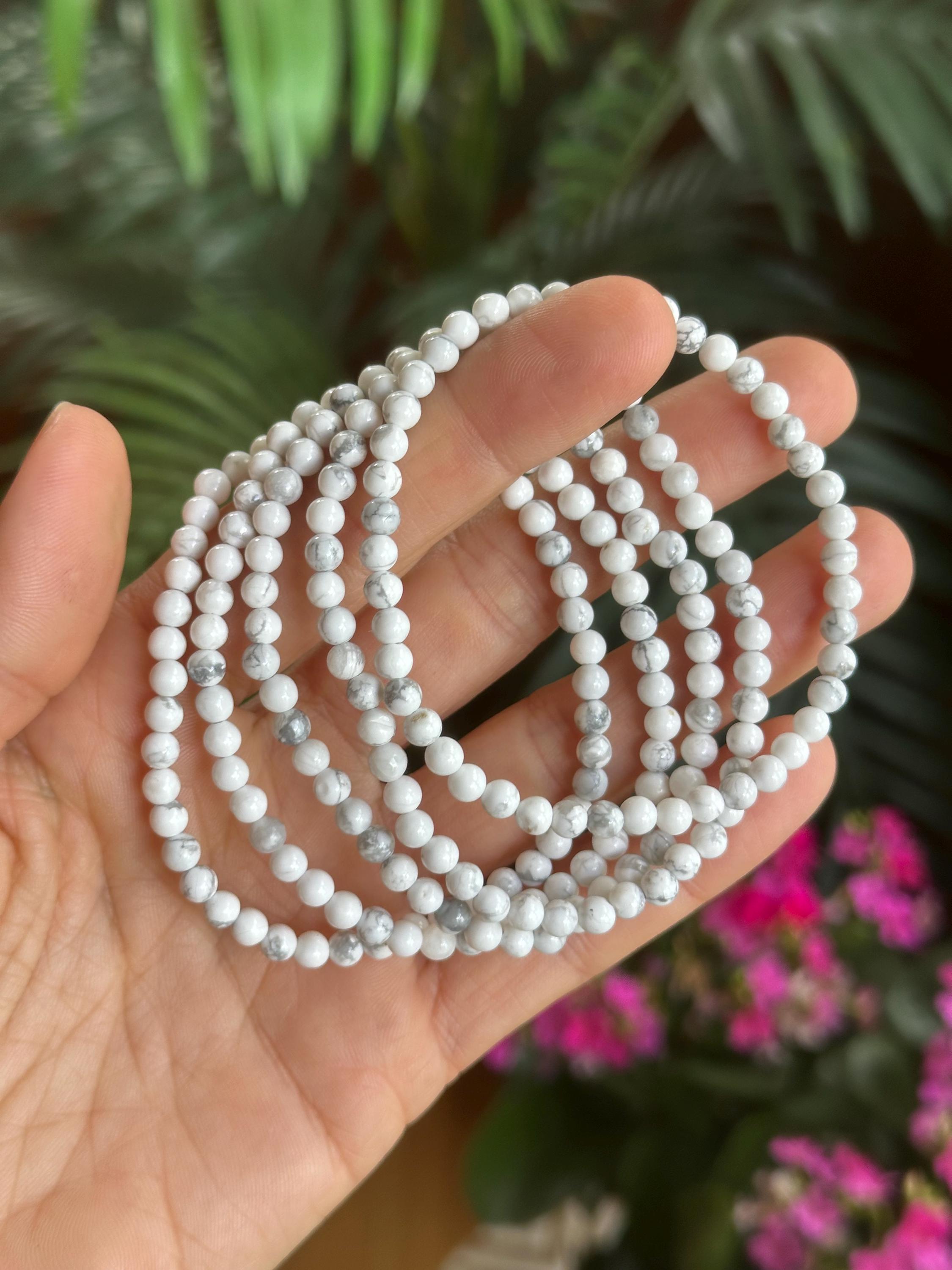 4mm White Howlite Bracelet: Crystal Beaded Boho Stretch Bracelet 4mm White Howlite Bracelet: Crystal Beaded Boho Stretch Bracelet