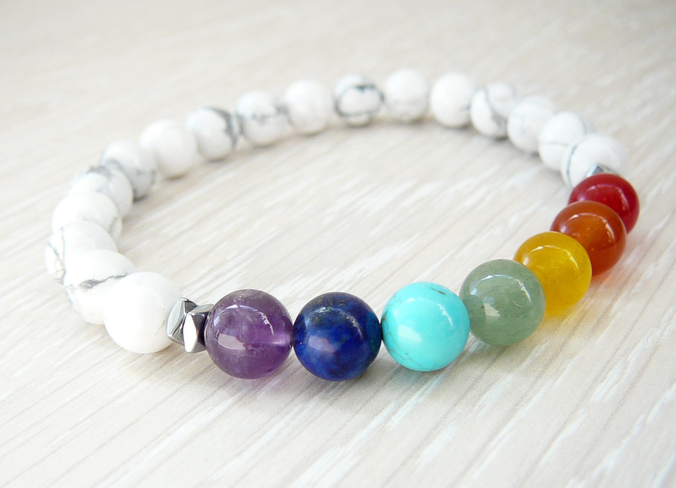 7 Chakra Bracelet For Women Gift Sister Bracelet Bead Energy Bracelet White Howlite Bracelet Chakra Jewelry Spiritual Healing Jewelry