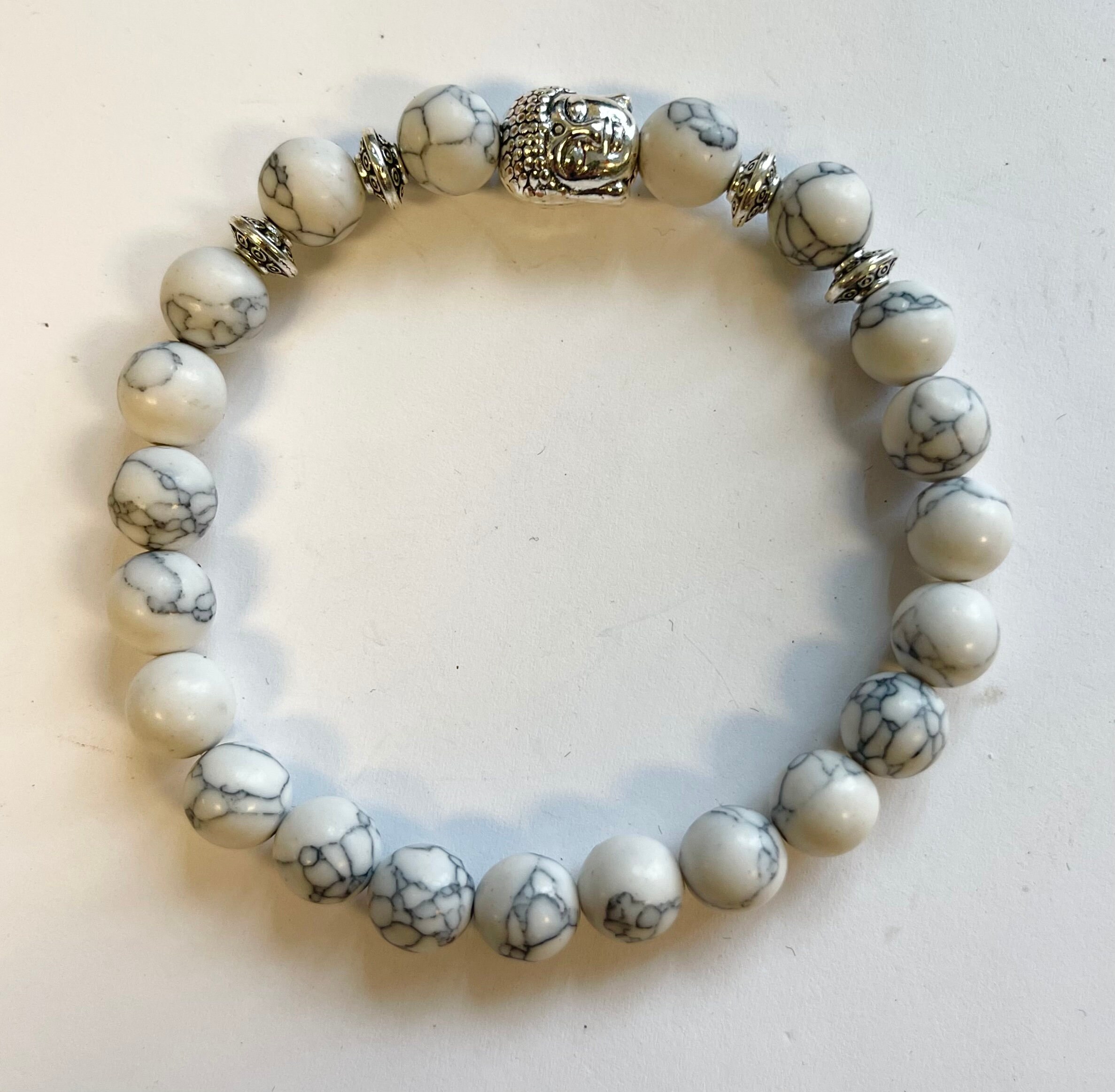 Bracelet 8mm Round Matt Howlite With Copper Gemstone Bracelet- Bracelet 8mm Round Matt Howlite With Copper Gemstone Bracelet-