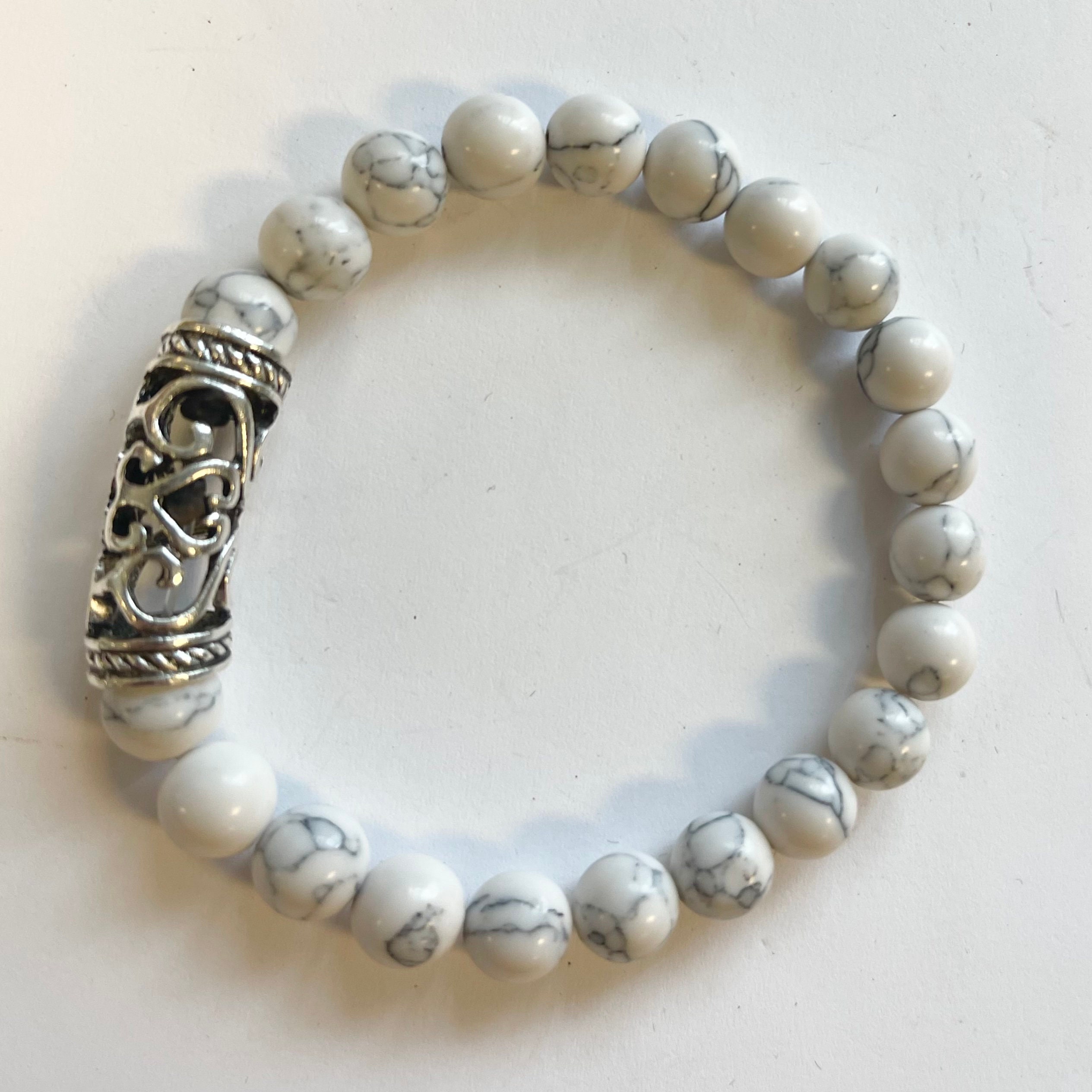 Bracelet  8mm Round Matt Howlite With Copper  Gemstone Bracelet-