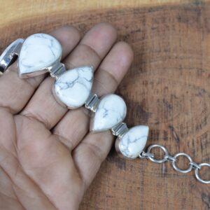 Howlite 925 Sterling Silver Bracelet: Adjustable Pear Stone