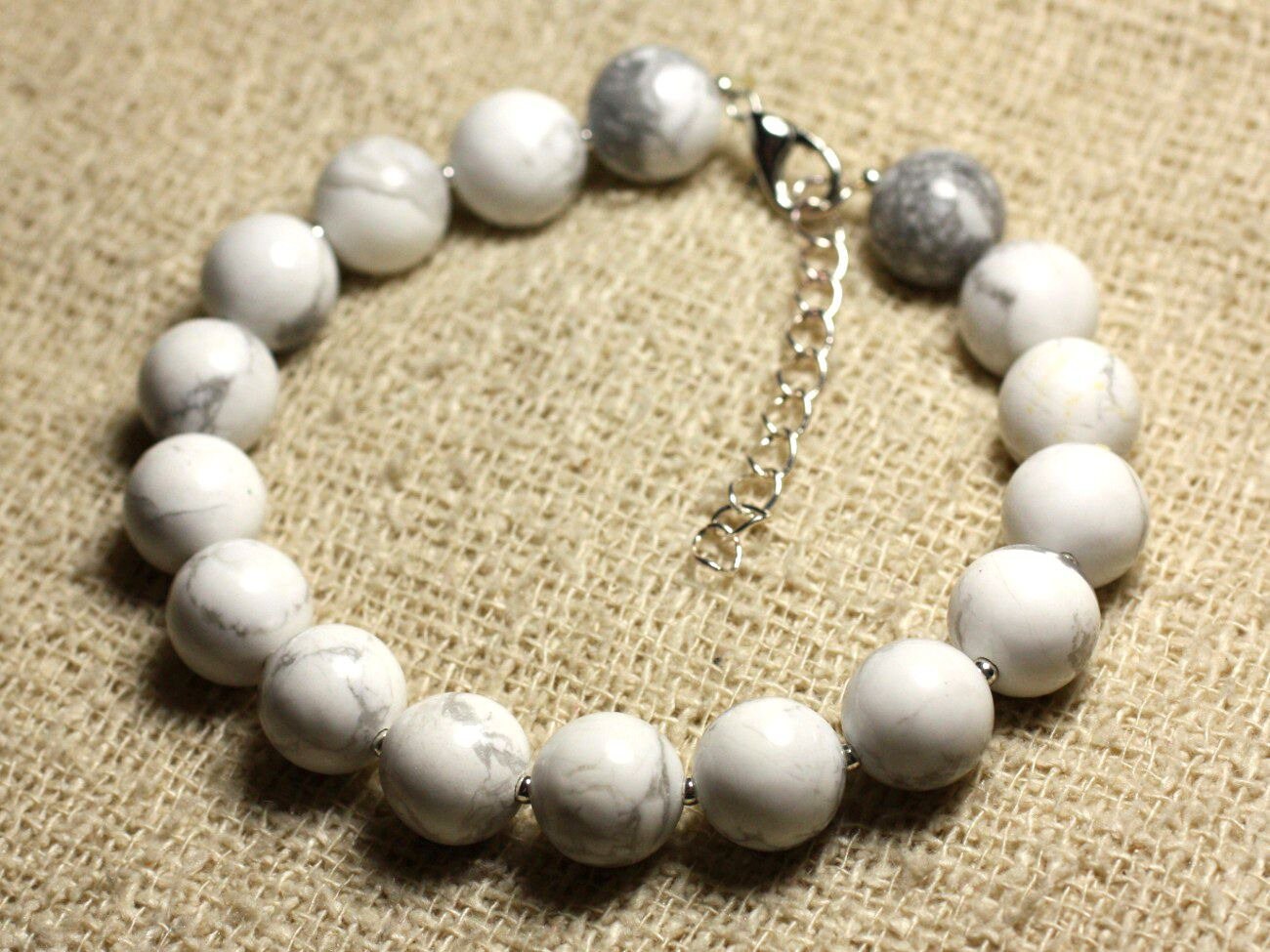 Bracelet Argent 925 Et Pierre Semi Précieuse - Howlite 10mm