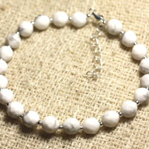 Bracelet Argent 925 Et Pierre - Howlite Facettée 6mm