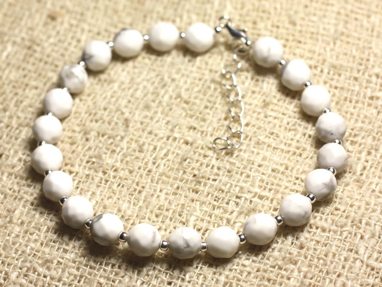 Bracelet Argent 925 Et Pierre - Howlite Facettée 6mm