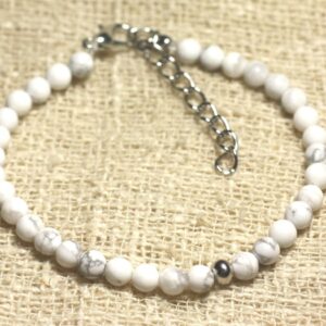 Bracelet Argent 925 Et Pierre Semi Précieuse Howlite 4mm