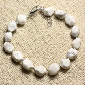 Bracelet Argent 925 Et Pierre - Howlite Nuggets Facettés 8mm
