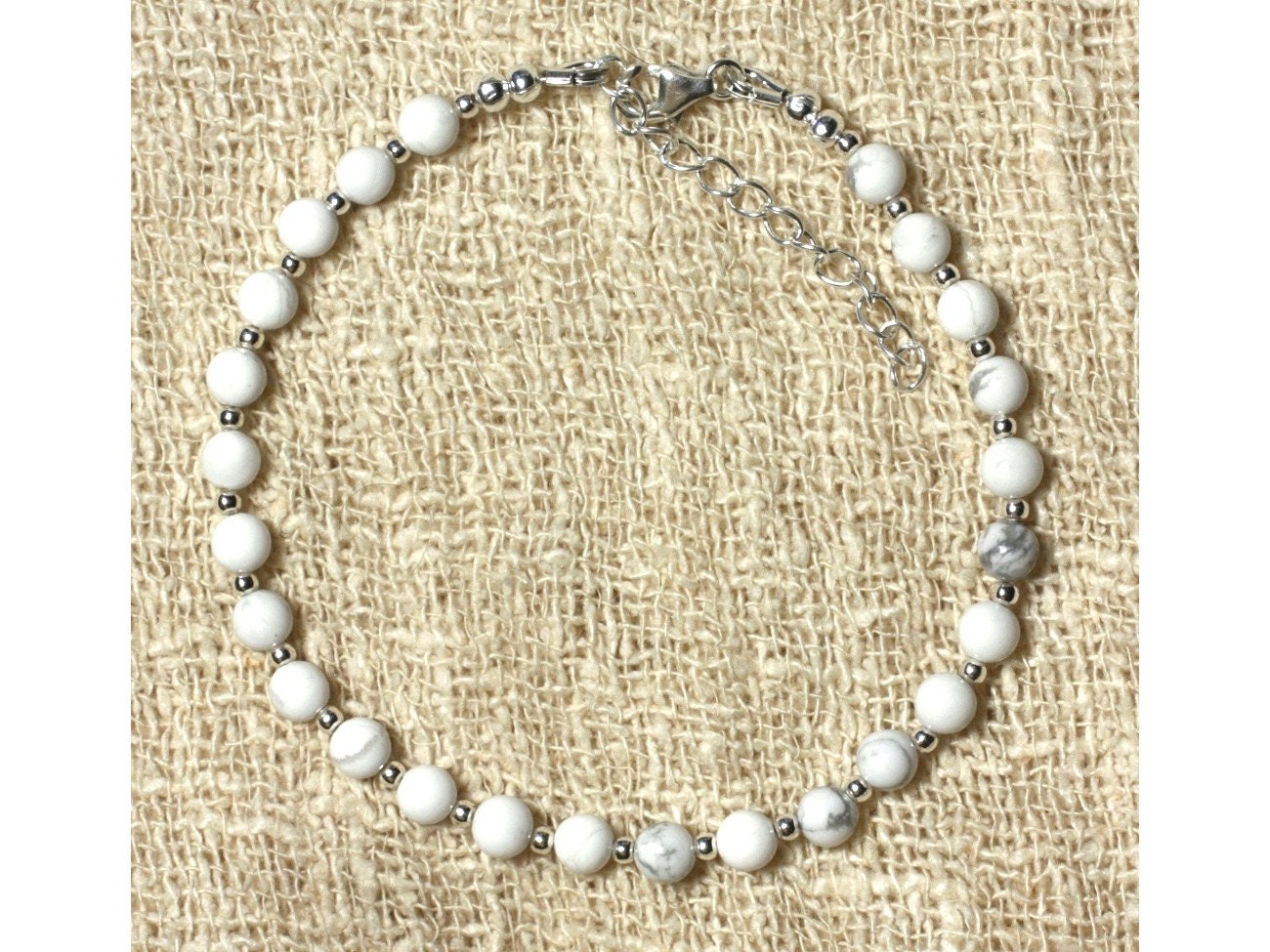 Bracelet Argent 925 Et Pierre Howlite 4mm