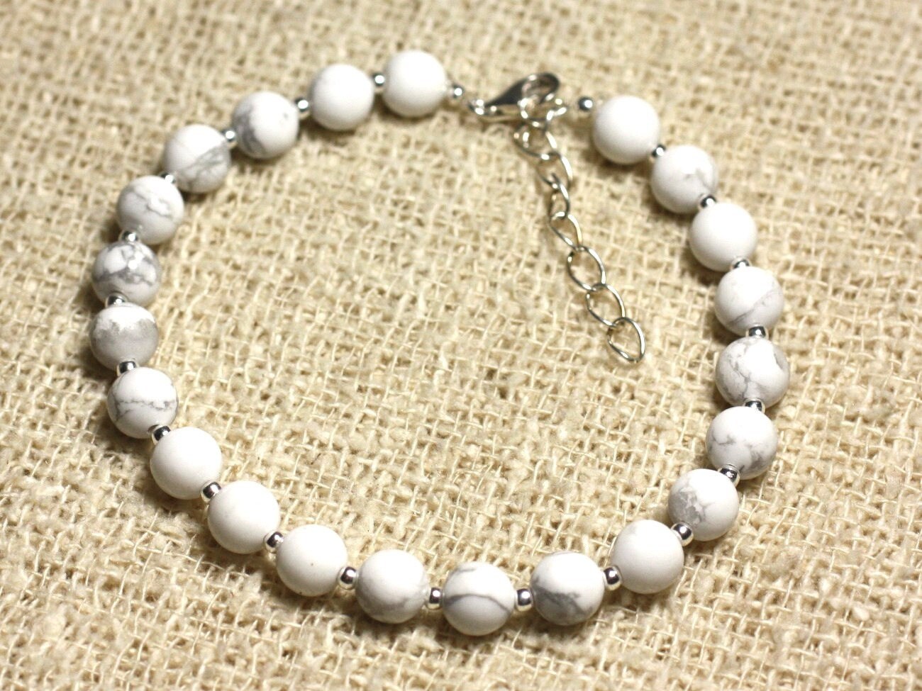 Bracelet Argent 925 Et Pierre - Howlite 6mm Bracelet Argent 925 Et Pierre - Howlite 6mm