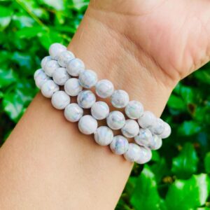 Howlite Aura Quartz Crystal Bracelet: Rainbow Gemstone Beads