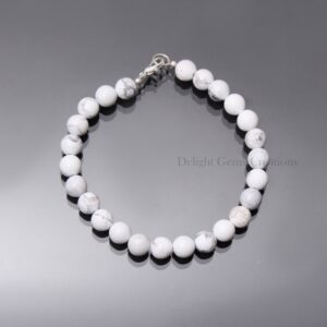 Howlite Beaded Bracelet, 8mm Smooth Round Gemstone Beads, 8 Inch