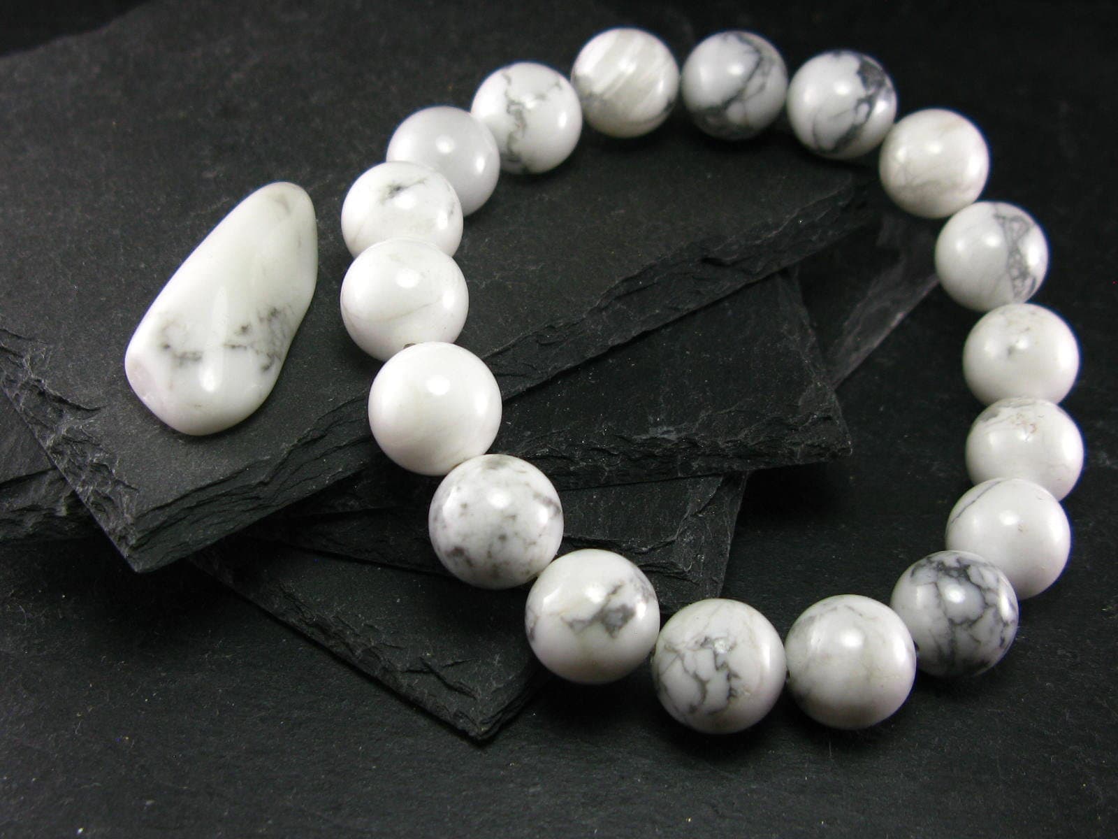 Howlite Genuine Bracelet ~ 7.5 Inches  ~ 12mm Round Beads