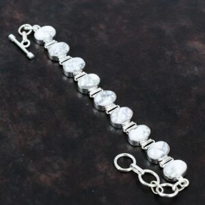 Handmade Howlite Bracelet, 925 Sterling Silver Adjustable Chain
