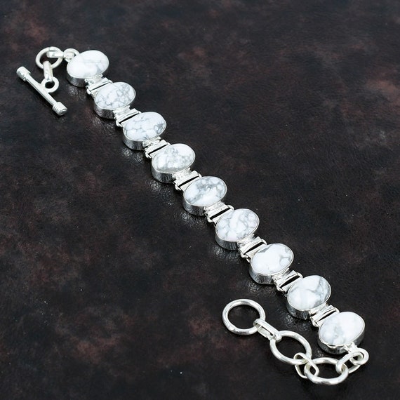 Handmade Howlite Bracelet, 925 Sterling Silver Adjustable Chain