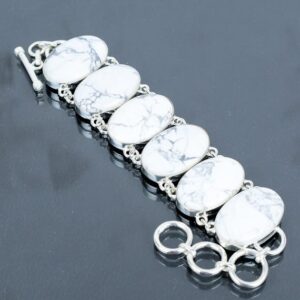 Handmade Howlite Bracelet: 925 Sterling Silver Adjustable Gemstone Jewelry