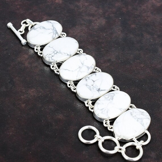 Howlite Bracelet: Handmade 925 Sterling Silver Adjustable Chain Jewelry