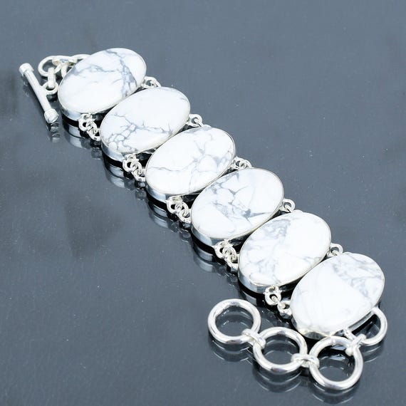 Handmade Howlite Bracelet: 925 Sterling Silver Adjustable Gemstone Jewelry