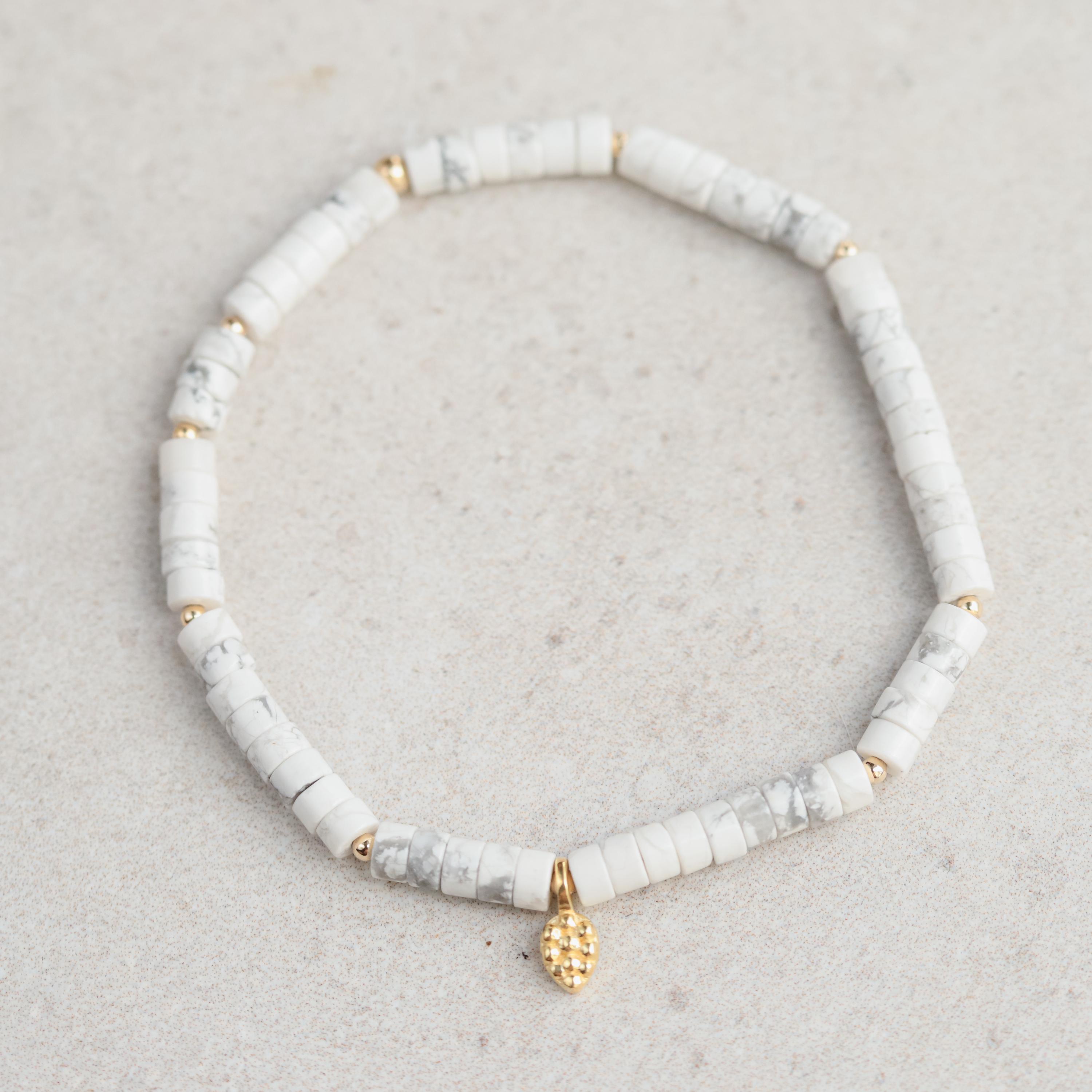 Howlite Heishi Bracelet | Beauty Howlite Bracelet | [ebhm2151] Genuine Howlite Gold Filled | Women's Howlite Bracelet | Natural Howlite