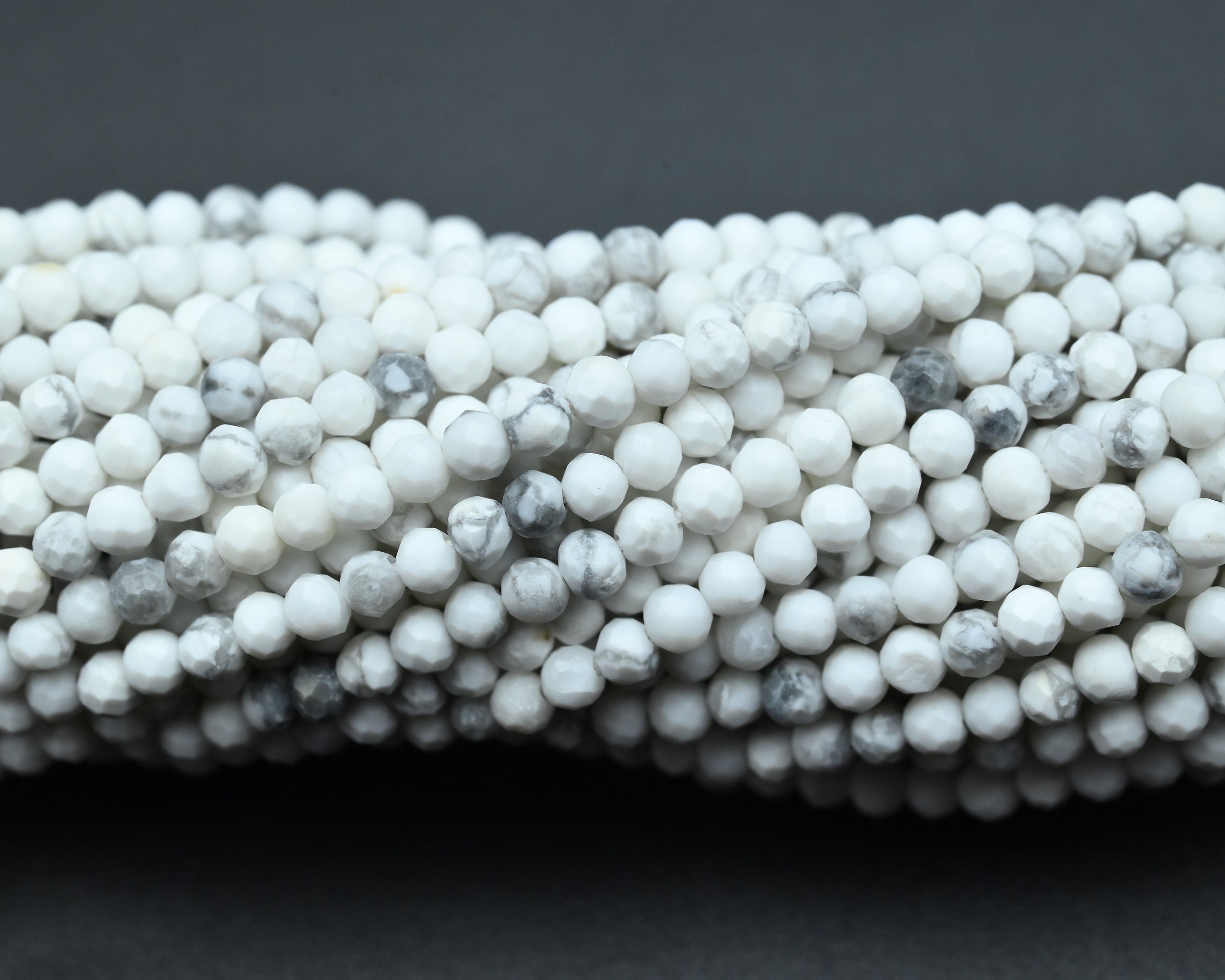 Natural Howlite Faceted Round Beads,2mm/3mm/4mm Loose Faceted Beads,for Jewelry Diy Making Beads,bracelet Making Beads.wholesale Beads.