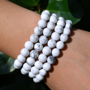 Natural Howlite Stretchy Bracelet,handmade Women/men Bracelet,gemstone Round Bracelet,for Gift Bracelet,healing Round Bracelet.