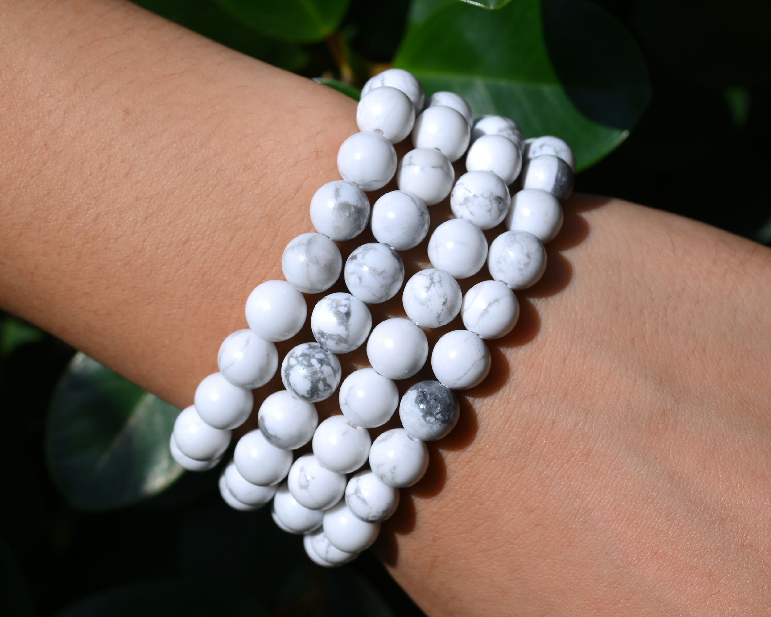 Natural Howlite Stretchy Bracelet,handmade Women/men Bracelet,gemstone Round Bracelet,for Gift Bracelet,healing Round Bracelet.