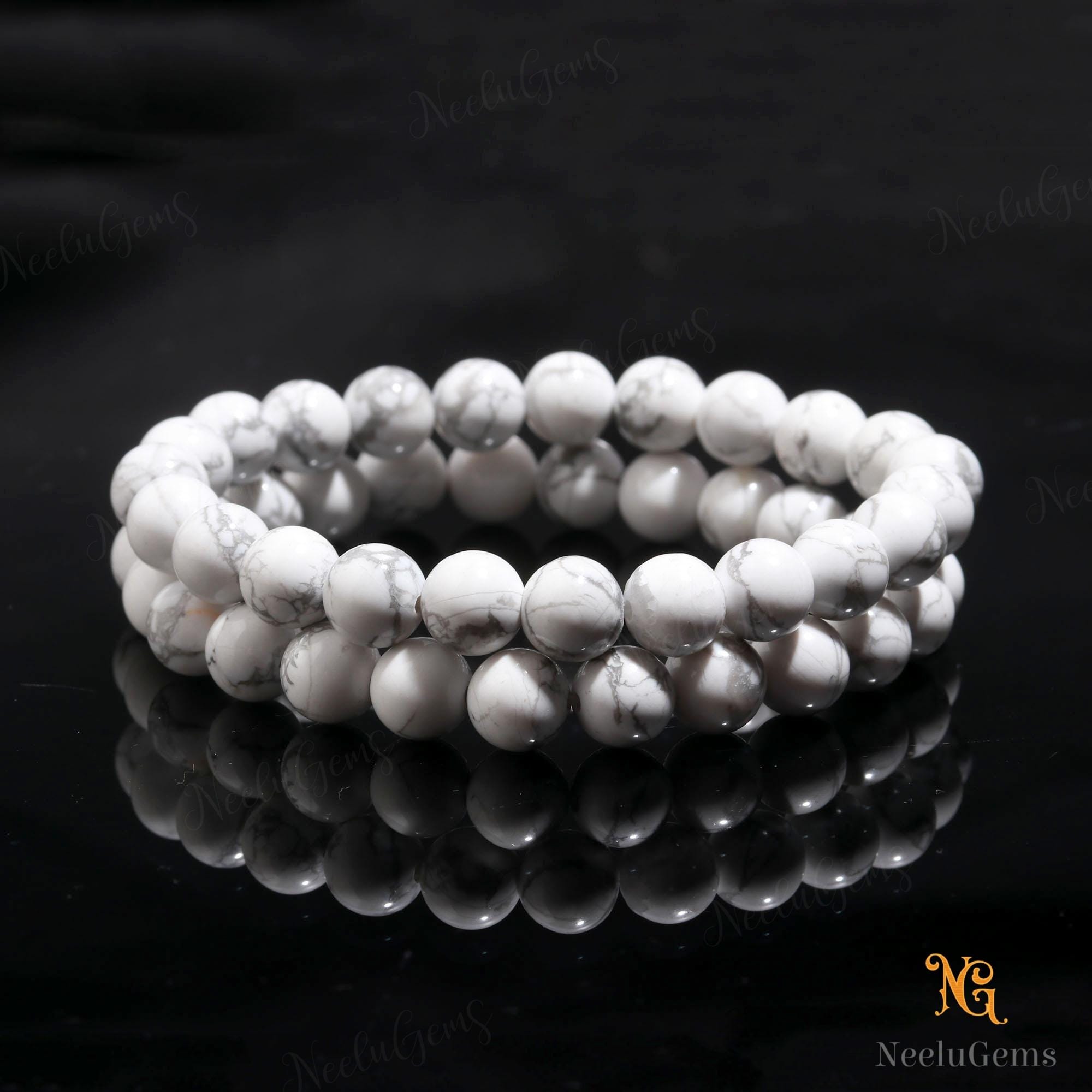 Natural White Howlite Bracelet 8mm, Marble Stone For Calm & Patience, Stress Relief Crystal, Unisex Gift For Better Sleep Mindfulness