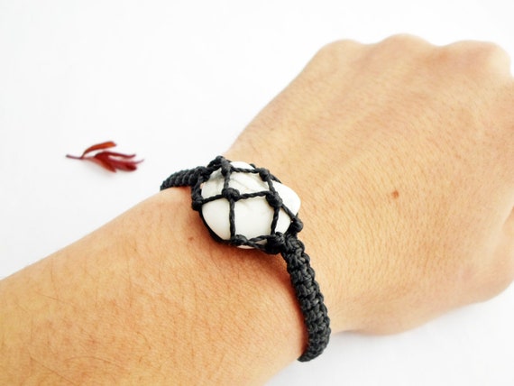 Howlite Stone Bracelet: Unisex Macrame Crystal Jewelry