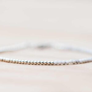 Ultra Delicate White Howlite Bracelet, Sterling Silver Or Rose Gold Filled, White Gemstone Skinny Stacking Bracelet, White Howlite Jewelry