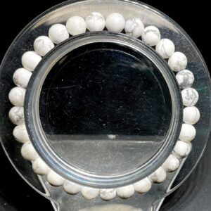 Howlite White Smooth Round Sphere Natural Gemstone Beads 4mm 6mm 8mm Elastic Cord Handmade Bracelet - Pgb114